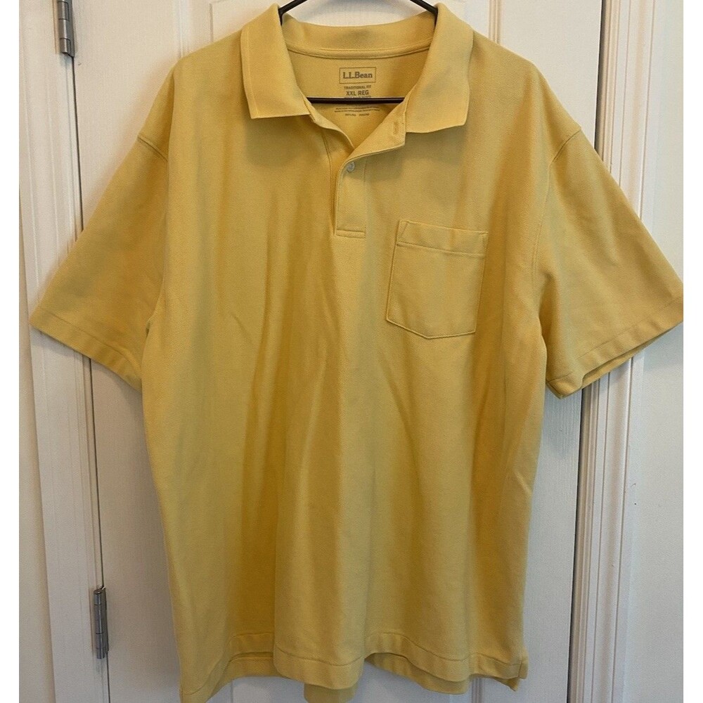 LL Bean Traditional Fit Short Sleeve Polo Shirt Men’s XXL Yellow Front Pocket